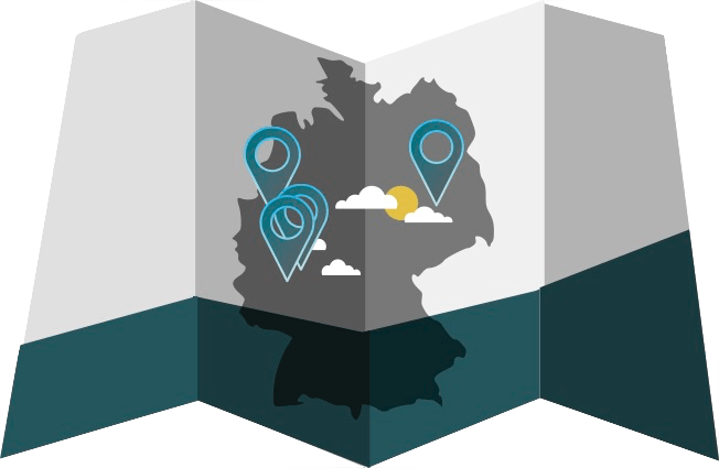 Illustration Karte Deutschland. Leipzig, Mainz, Darmstadt, Köln.